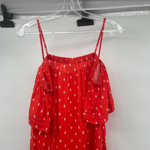 Old Navy Womens Cold Shoulder Top Orange/White Print Size Medium New - Picture 6 of 9